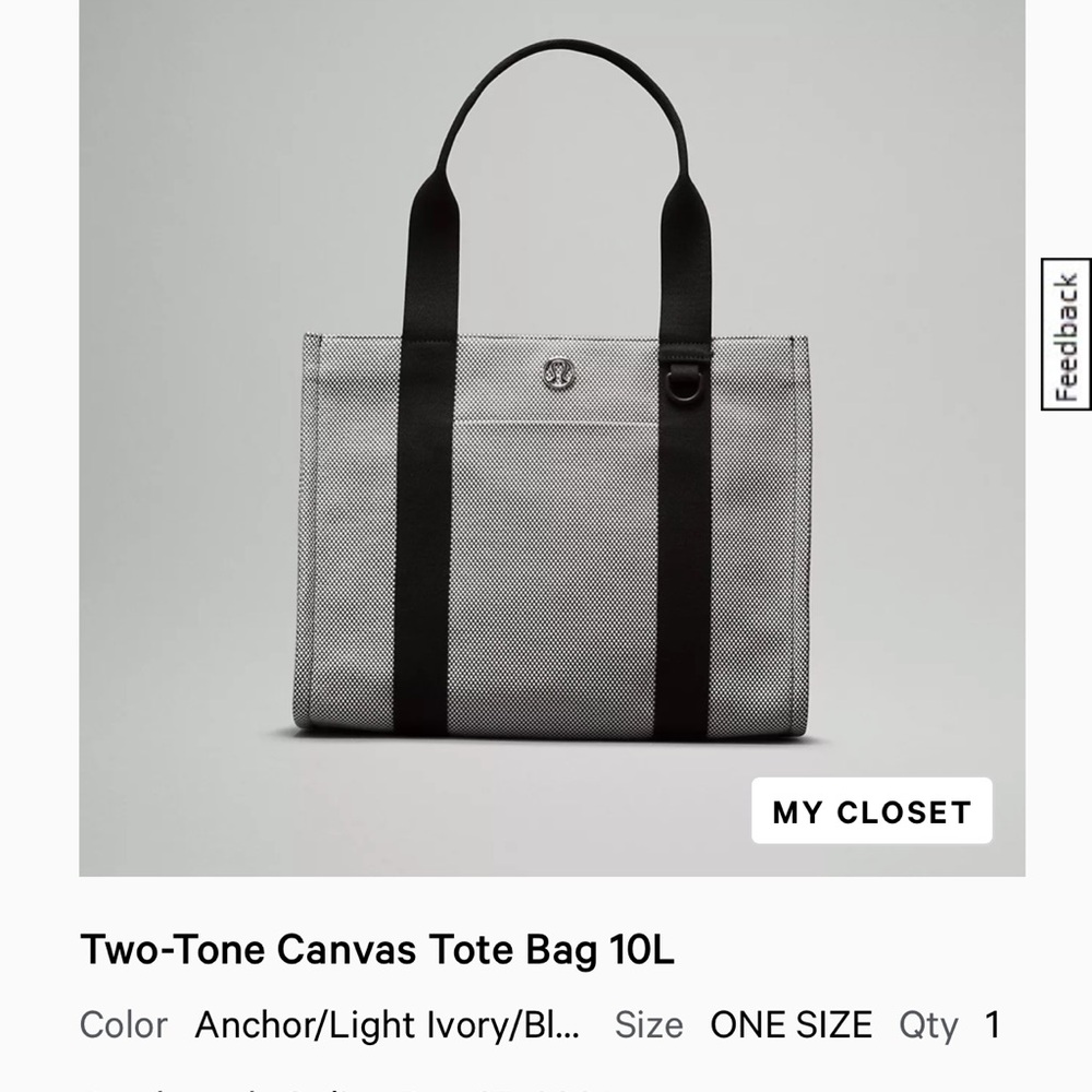 Lululemon Two-Tone Canvas Tote Bag in Black and Light Ivory